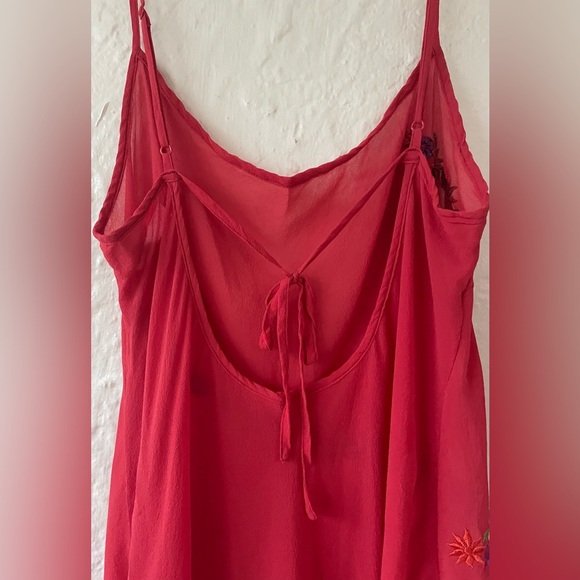Victoria’s Secret 100% Silk Red Sheer Chemise Gold Floral Embroidery Vintage; M - Picture 5 of 10